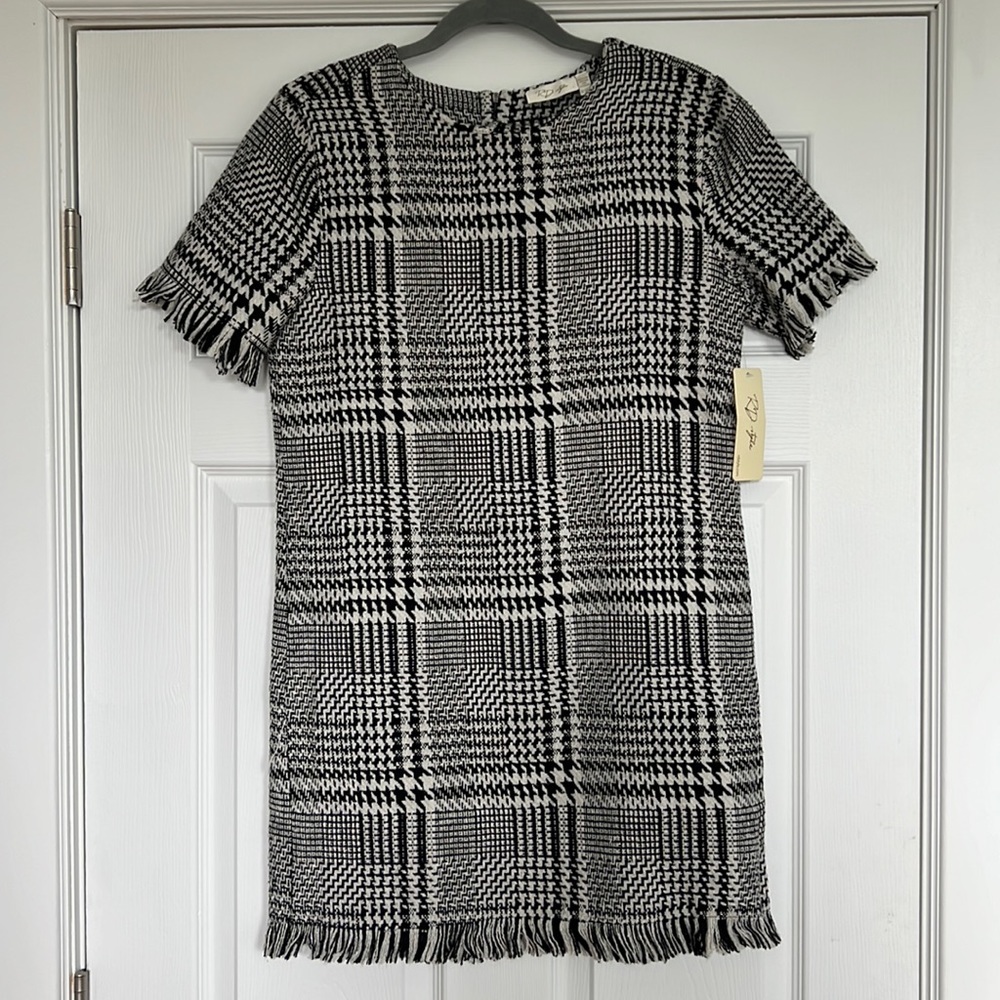 Black and White Twill Dress short Sleeve Full zipper back 60s style NWT
